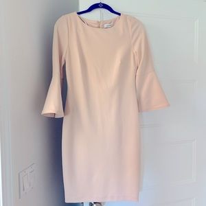Calvin K blush pink flare/bell sleeve sheath dress